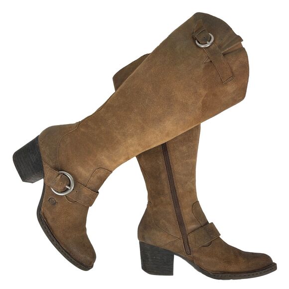 BORN Women's Riding Boots Women's Sz Us9.5/Eu41 Brown Nubuck Buckle Heeled Zip - Picture 1 of 15